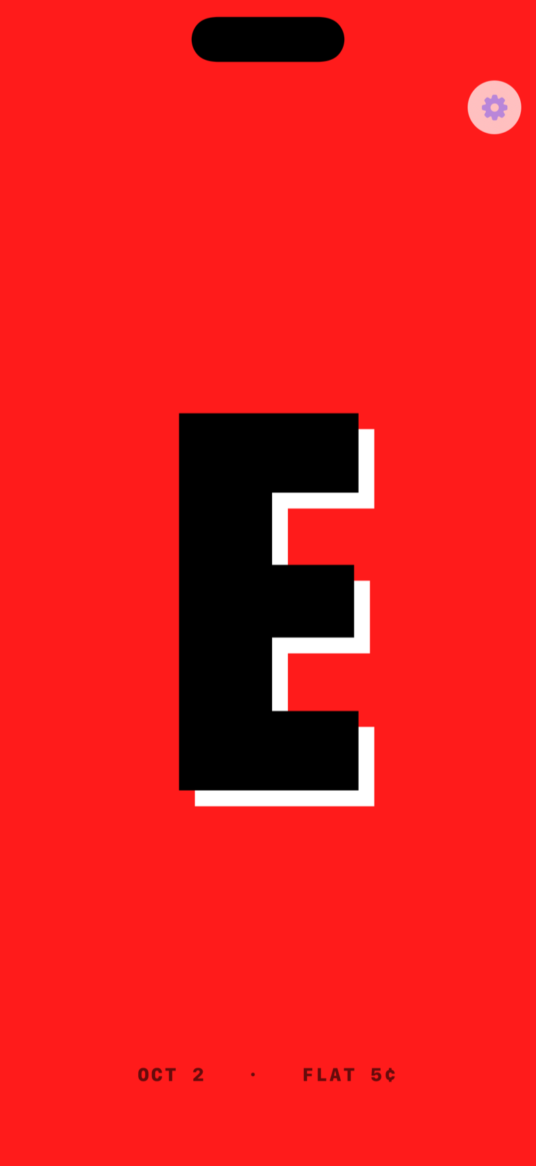 Kromatonic tuning the note E in octave 2 — flat by 5 cents — a black E filling a red screen
