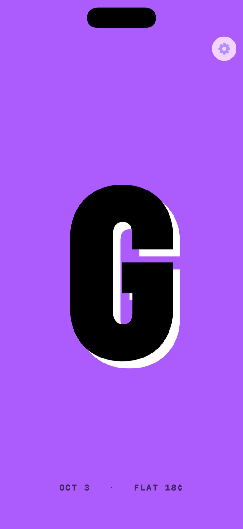Kromatonic tuning the note G in octave 3 — flat by 18 cents — a black G filling a purple screen